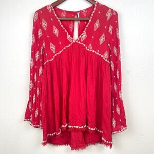 Free People Womens Top Sz XS Fairy Babydoll Whimsigoth Embroidered Boho Earthy‎